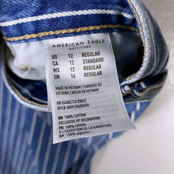 American Eagle 12 Striped High Rise Blue Mom Jeans - Picture 6 of 10